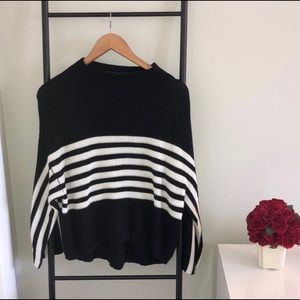 Crops Black & White Turtleneck Striped Sweater